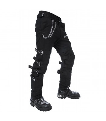 Men Black Dead Threads Goth Punk Morte Pants Buckle Chain Trousers